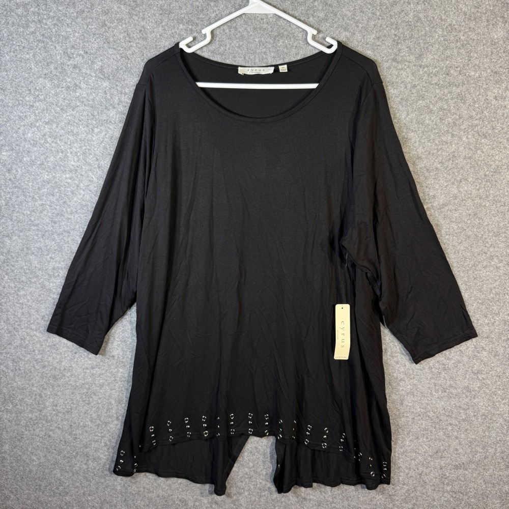 Cyrus Woman Black Tunic Top Grommet Detail 3/4 Sleeve Womenswear